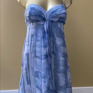 Armani Collezioni Blue Printed Silk Organza Ruched Bust Babydoll Dress.